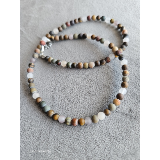 Naszyjnik z kamieni jaspis i kwarc lawendowy